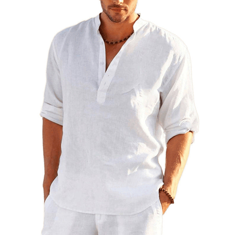 Men's fashion: unique floral embroidered button-down shirt, long sleeve, perfect for a relaxed elegant look.