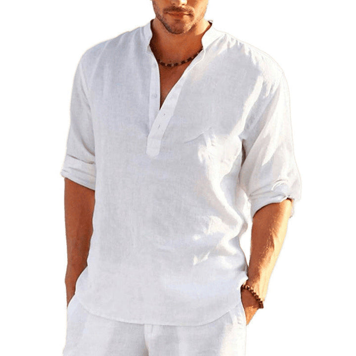 Men's fashion: unique floral embroidered button-down shirt, long sleeve, perfect for a relaxed elegant look.