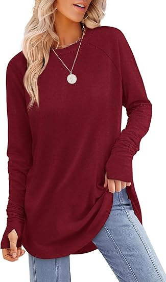 Women's casual chic long sleeve t-shirt, modern style everyday fashion apparel.