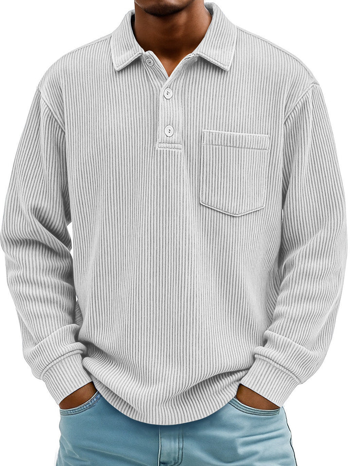 Spring men's long sleeve polo top, textured and comfortable for a modern casual look.