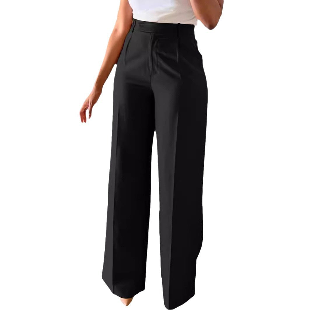 Chic high waist office pants for women, tailored wide leg design, elegant workwear bottom.