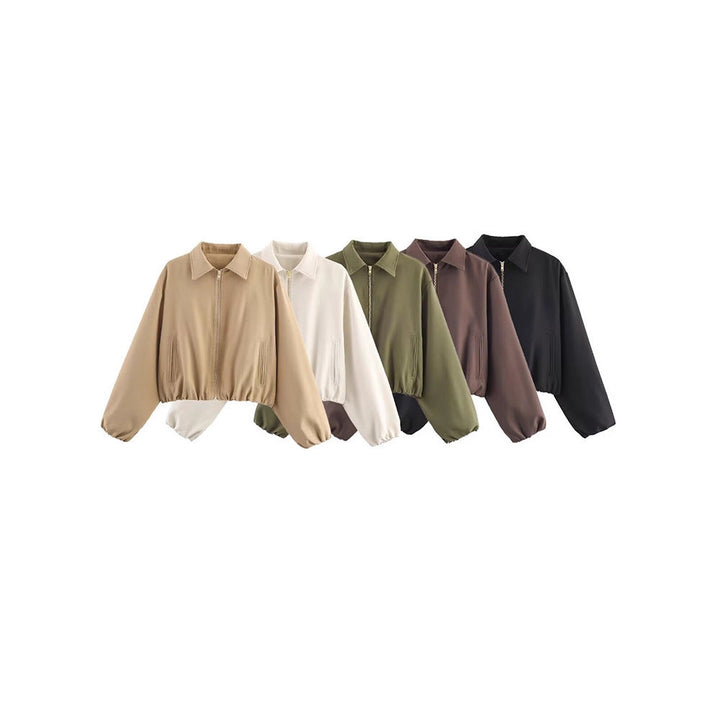 Classic women's zip-up short jacket, perfect for casual fall & spring everyday wear.