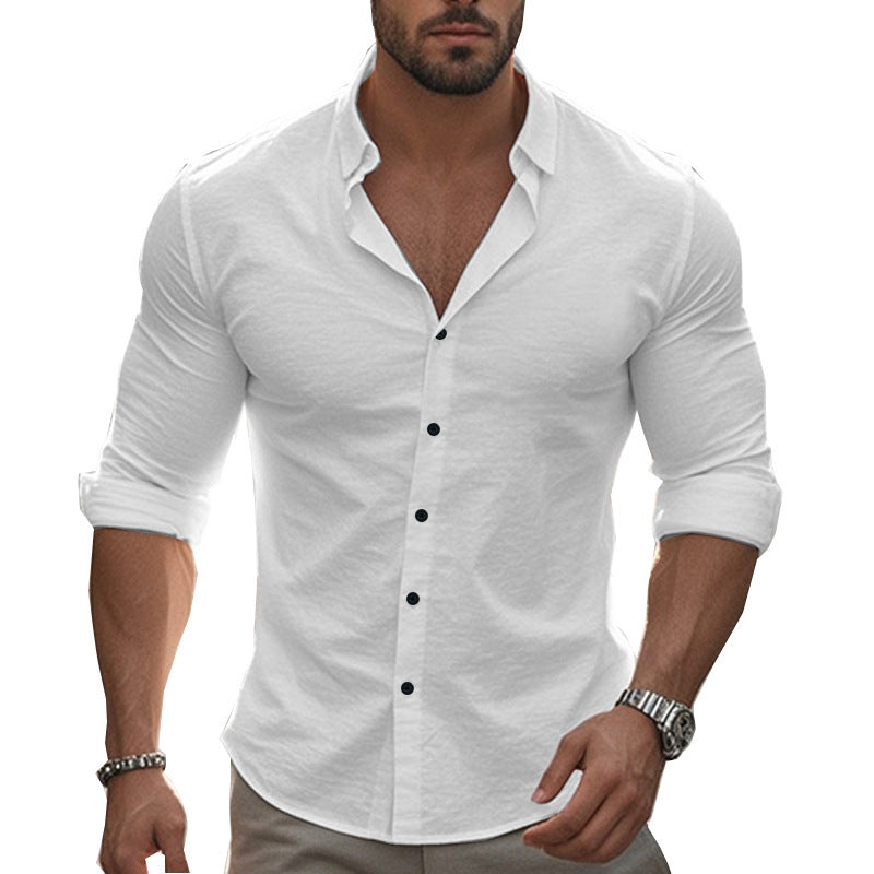Everyday men's long sleeve shirt with modern collar, a stylish top for casual or business occasions.