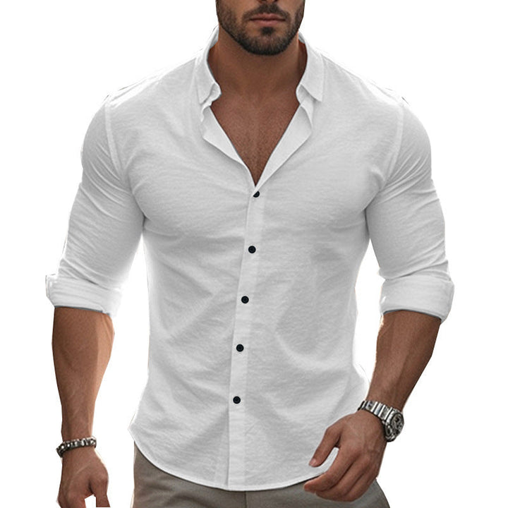 Everyday men's long sleeve shirt with modern collar, a stylish top for casual or business occasions.