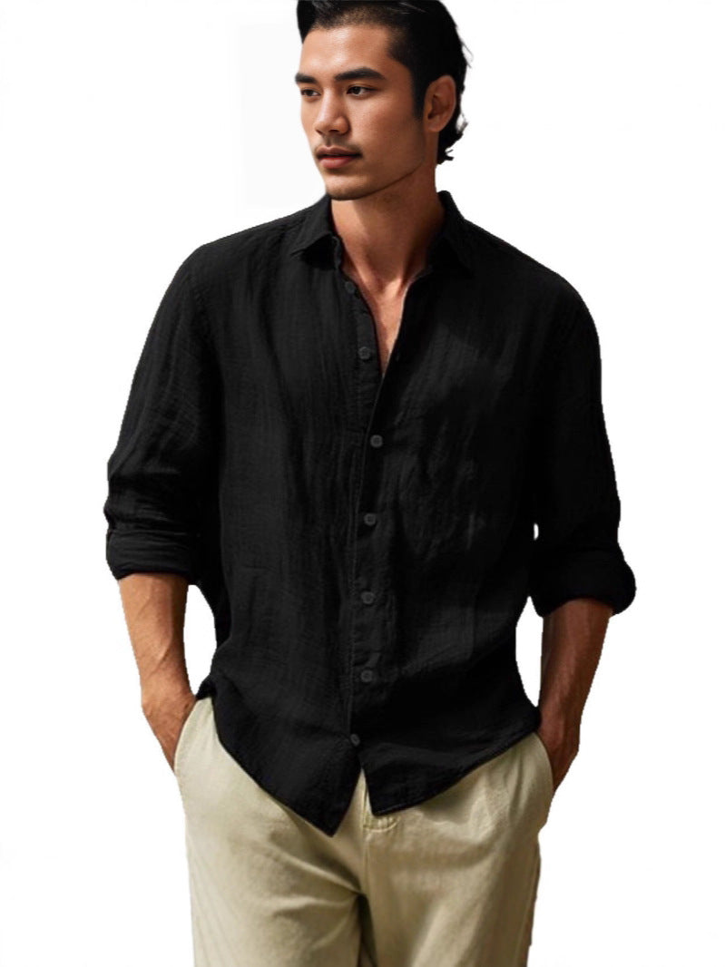 Breathable men's casual short-sleeve button-up shirt, designed for summer comfort and relaxed fit.