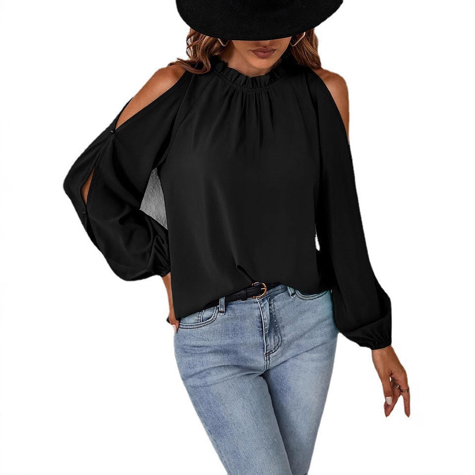 Effortless style: Women's elegant off-shoulder blouse. Chic & versatile top for any spring/summer occasion.
