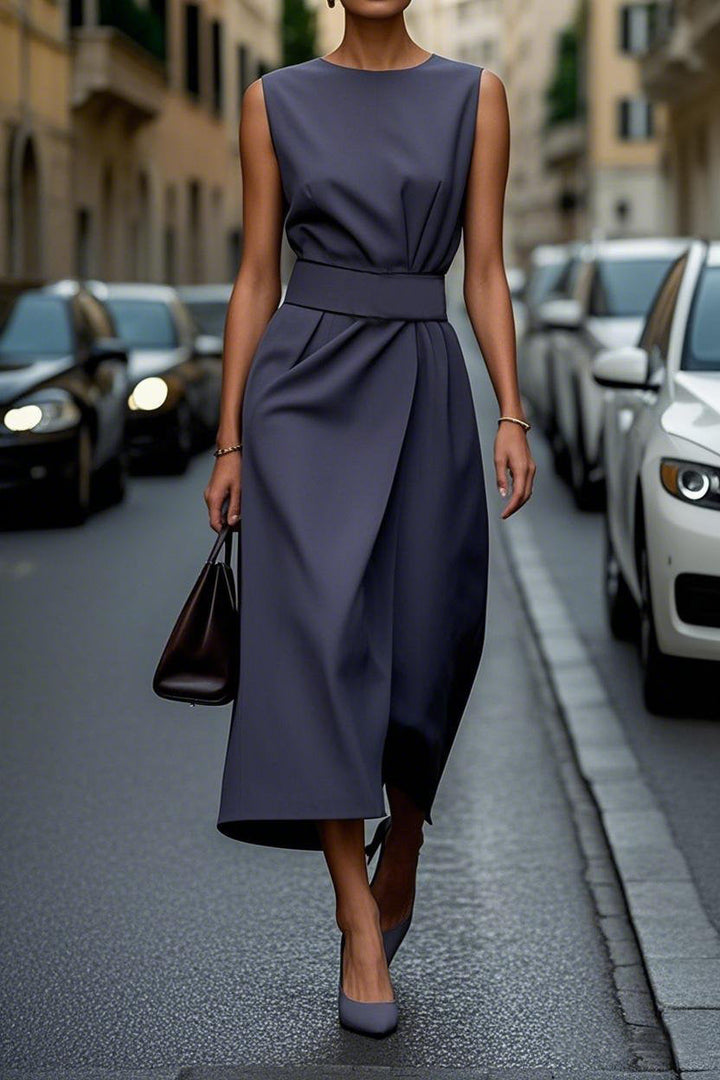 Fashion-forward women's dress: elegant draped maxi with a sleek slim waist, perfect for events.