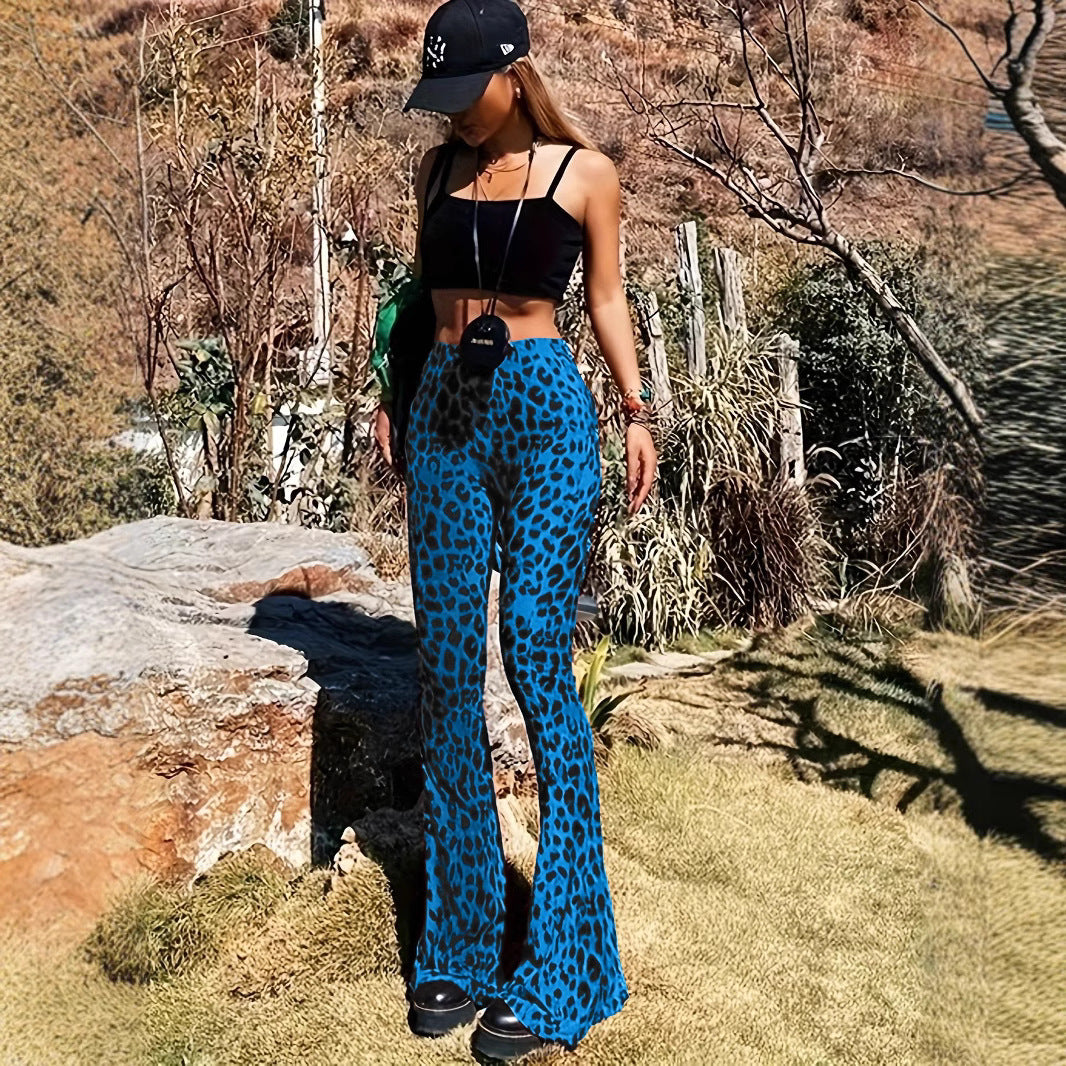 Trendy women's leopard print flared leggings, perfect for chic casual wear.
