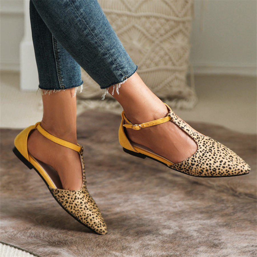 Women's T-Strap Ballet Flats, elegant pointed toe design, comfortable for all-day wear. Versatile stylish flats.