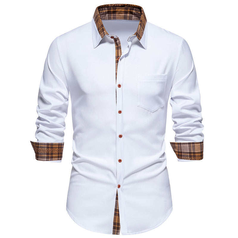 This stylish men's long sleeve shirt offers comfort and a modern checkered collar, ideal for casual and business looks.
