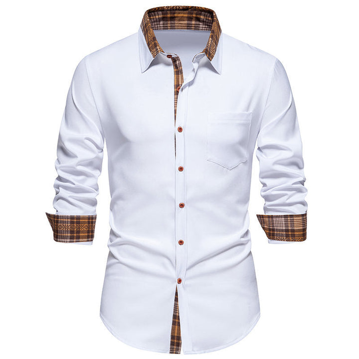 This stylish men's long sleeve shirt offers comfort and a modern checkered collar, ideal for casual and business looks.