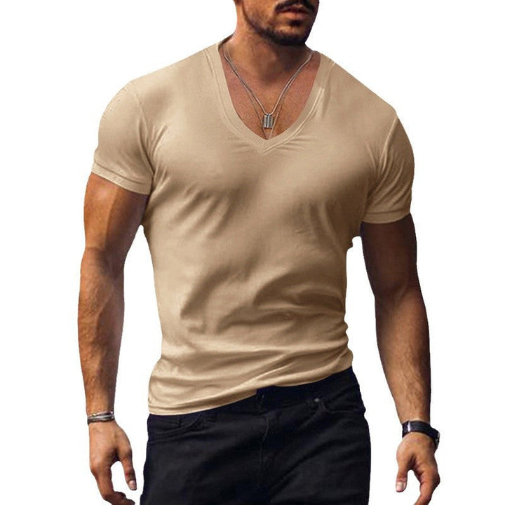 Men's V-neck T-shirt, breathable short sleeve, perfect basic tee for summer & spring casual everyday wear.