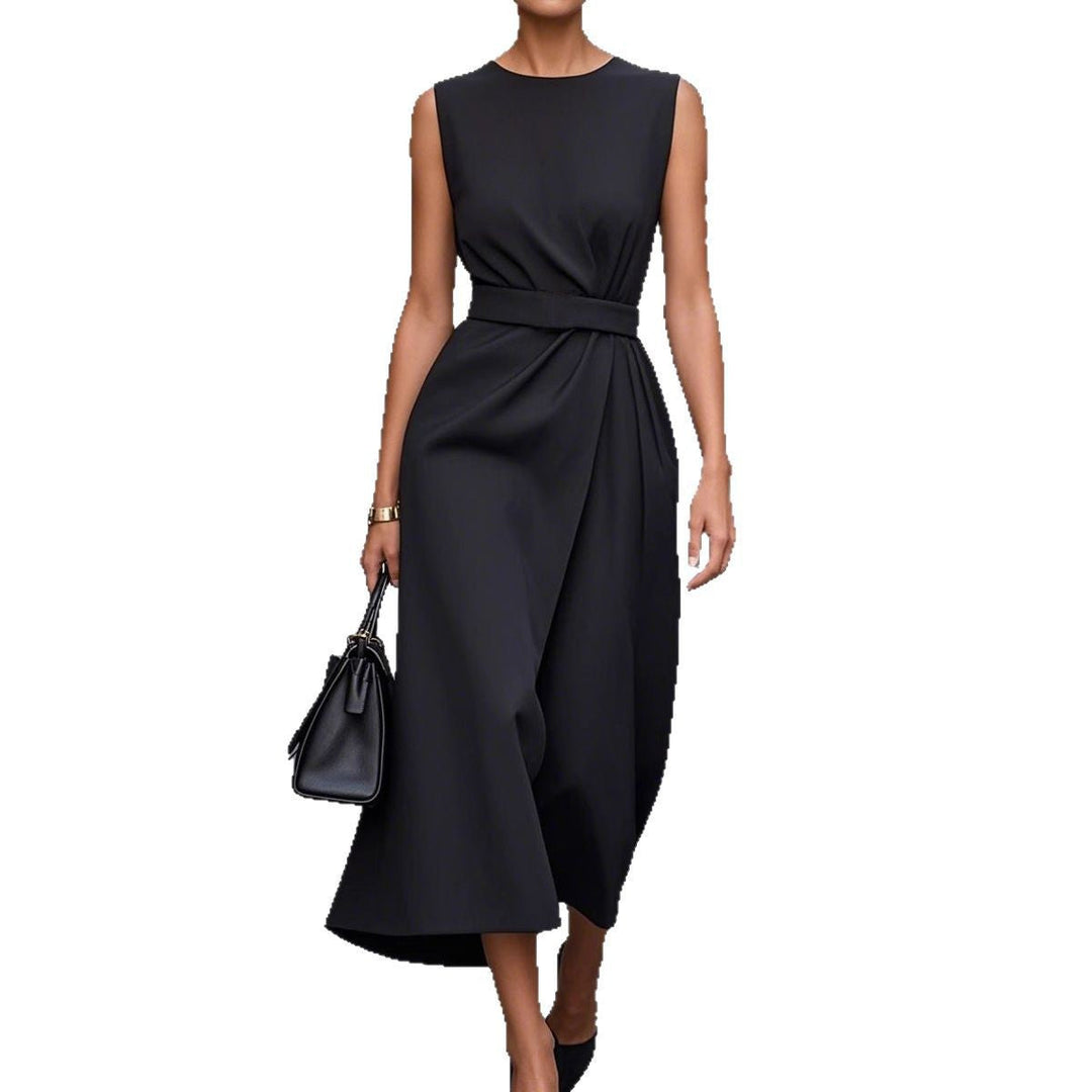 Flowy draped maxi dress for women, highlighting a slim waist for an elegant silhouette.