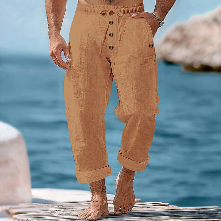 Lightweight men's casual summer pants, relaxed fit, with adjustable waist for beach days.