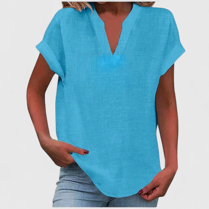 Chic short sleeve V-neck blouse for women, bringing effortless style.