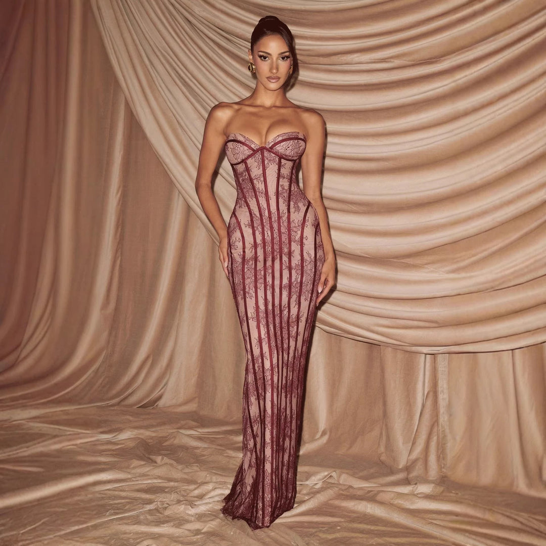 Stunning red bustier bodycon dress for women, ideal for formal events, parties & special occasions.