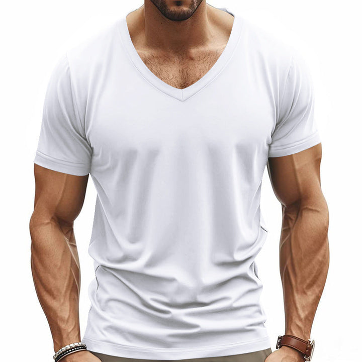 Soft, comfortable men's V-neck performance tee, breathable & moisture-wicking for active men.