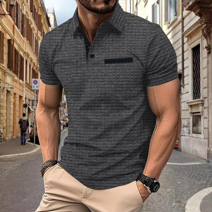 Men's short sleeve structured polo shirt, showcasing a modern fit and versatile smart casual appeal.