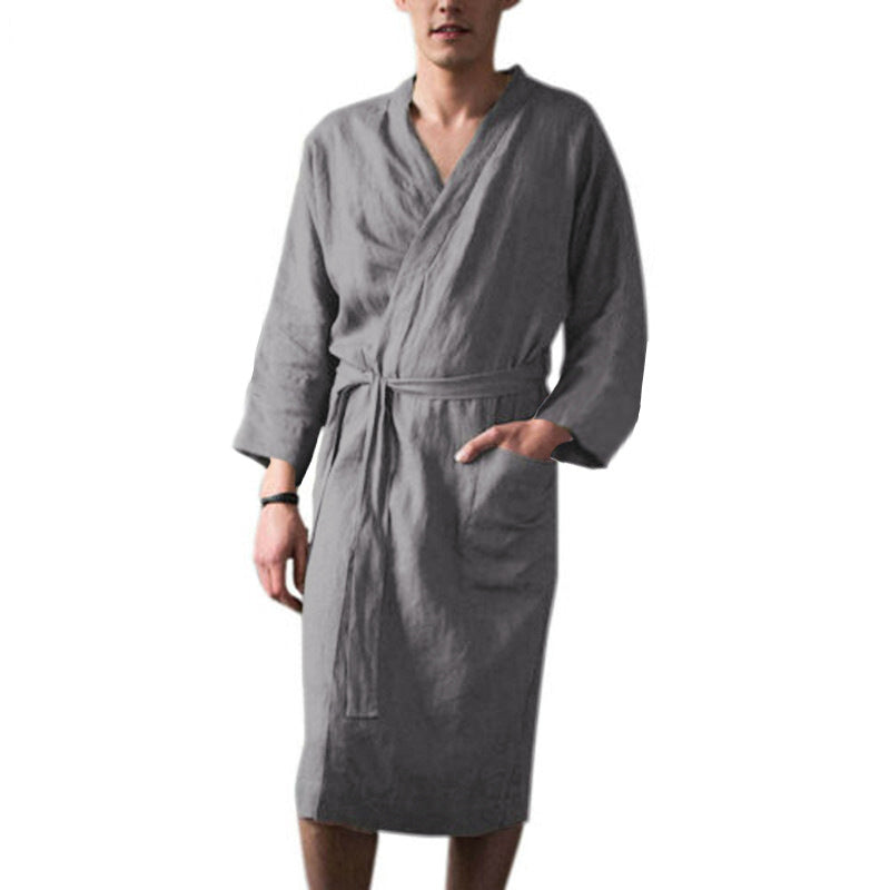 Soft men's green loungewear robe, modern style with deep pockets, perfect sleepwear for ultimate home comfort.