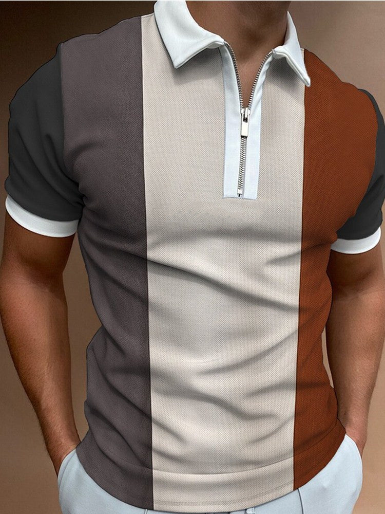 Effortless men's short sleeve zip polo. Ideal for smart casual & everyday wear. Modern comfort in men's fashion.