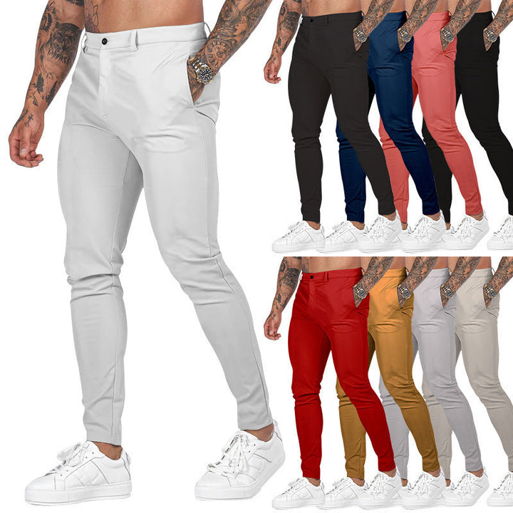 Men's Slim-Fit Stretch Chinos, versatile casual & formal trousers in classic beige for everyday wear.