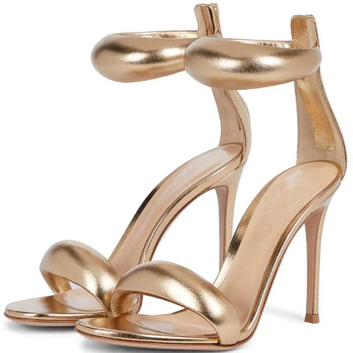 Elegant women's high heel sandals with secure ankle strap, perfect for evening wear & special occasions.