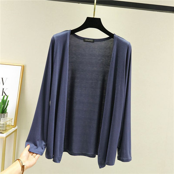 Essential women's lightweight open front long sleeve cardigan, ideal for easy year-round layering.