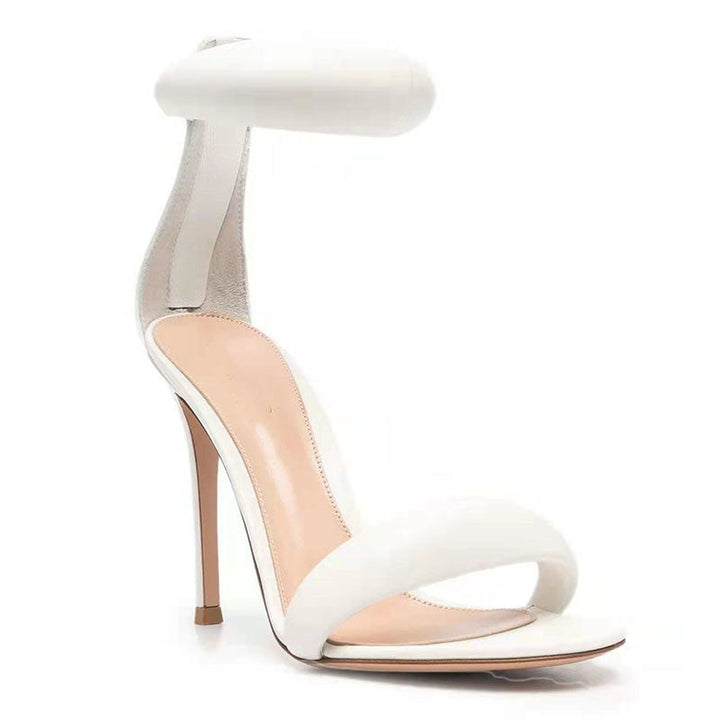 Fashionable women's evening sandals, stiletto high heels with an adjustable ankle strap for a graceful look.