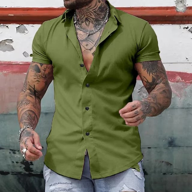 Men's short sleeve shirt with a contemporary fitted cut, offering a sleek modern style.