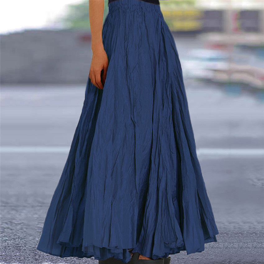 Casual women's A-line maxi skirt with an elastic waist, offering a graceful, flowing look.