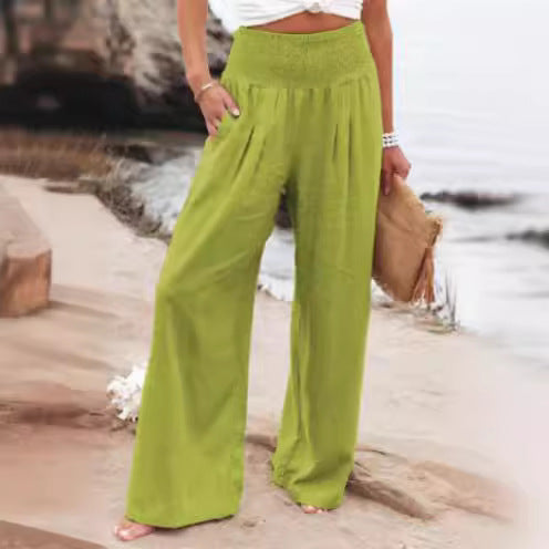 Women's wide leg casual trousers with elastic waist, offering ultimate comfort and relaxed style.