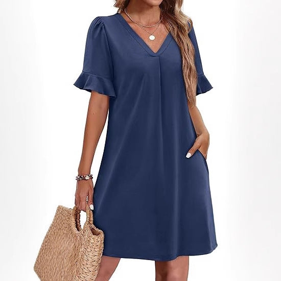 Women's casual V-neck floral dress, an effortlessly chic and flowy option for summer adventures.