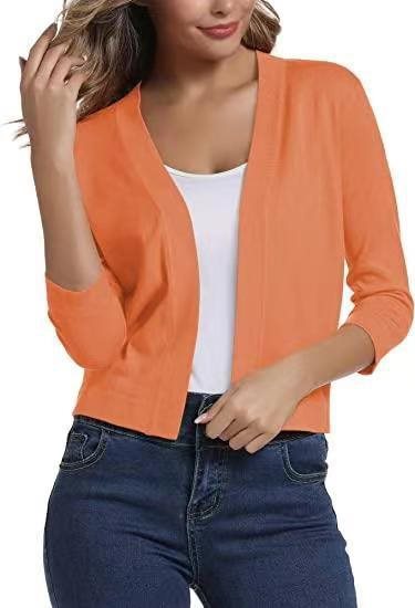 Lightweight women's open-front cardigan, 3/4 sleeves, perfect for versatile layering.