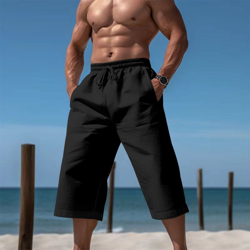 Men's elastic waist casual shorts, essential summer apparel for beach & vacation.