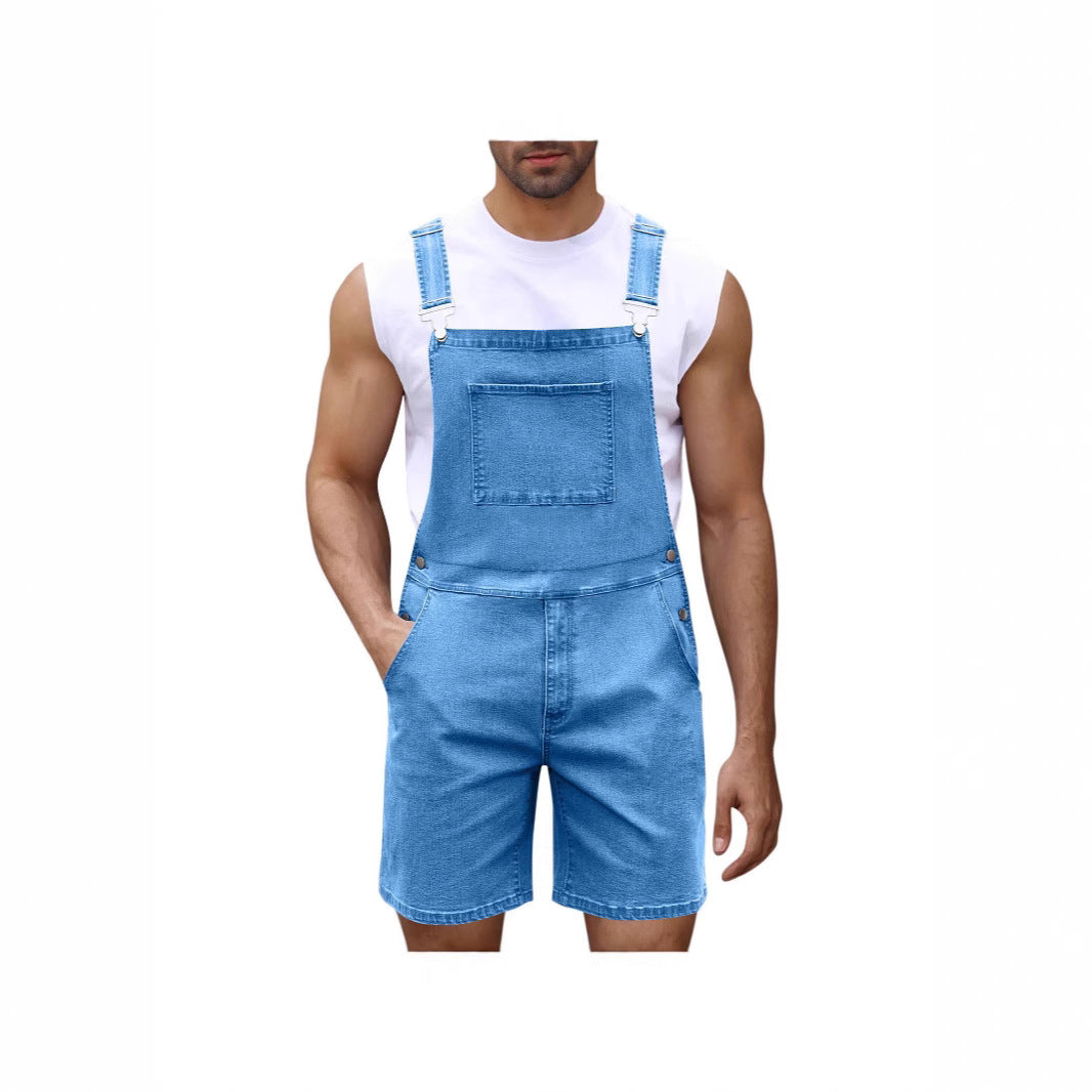 Relaxed fit men's denim overalls. Comfortable casual jumpsuit with adjustable straps & utility pockets.