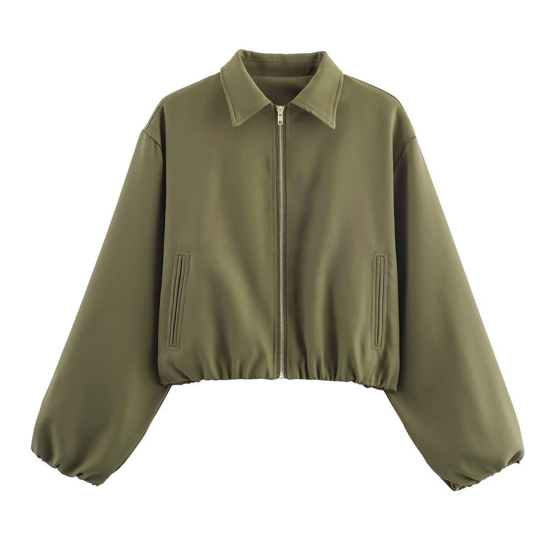 Chic women's short zip-up jacket, perfect casual outerwear for a stylish look.