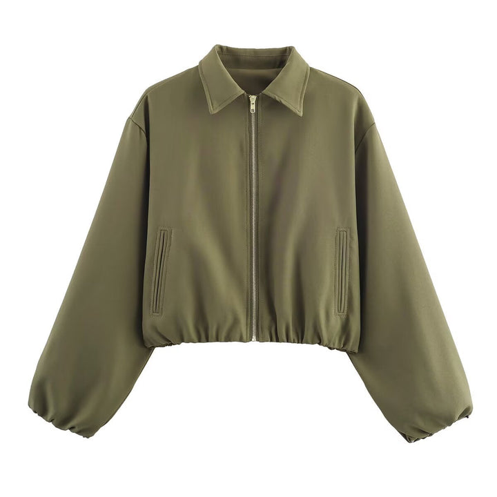 Chic women's short zip-up jacket, perfect casual outerwear for a stylish look.