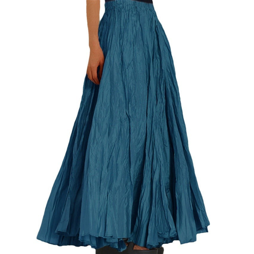 Women's versatile A-line maxi skirt with elastic waist, pairs well with many tops.