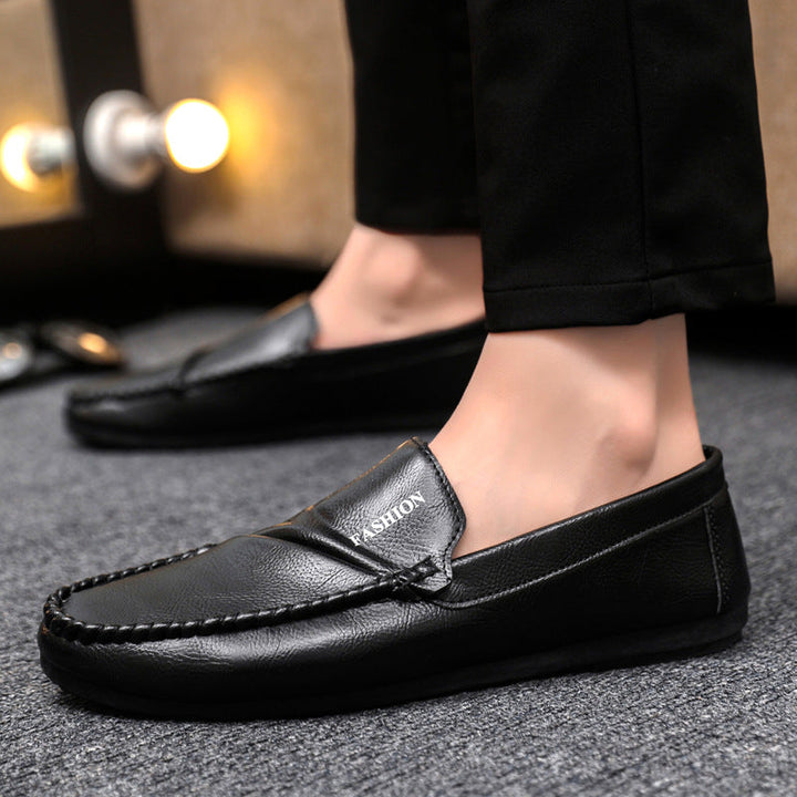 Comfortable black men's hand-stitched moccasin shoes, lightweight, perfect for casual or everyday wear.