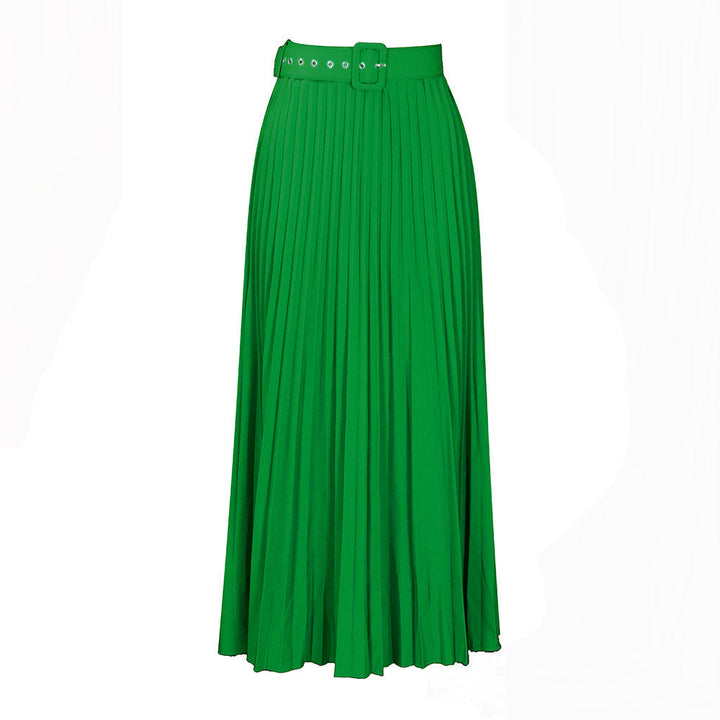 Women's elegant pleated skirt, versatile mid-length design with a stylish removable belt.