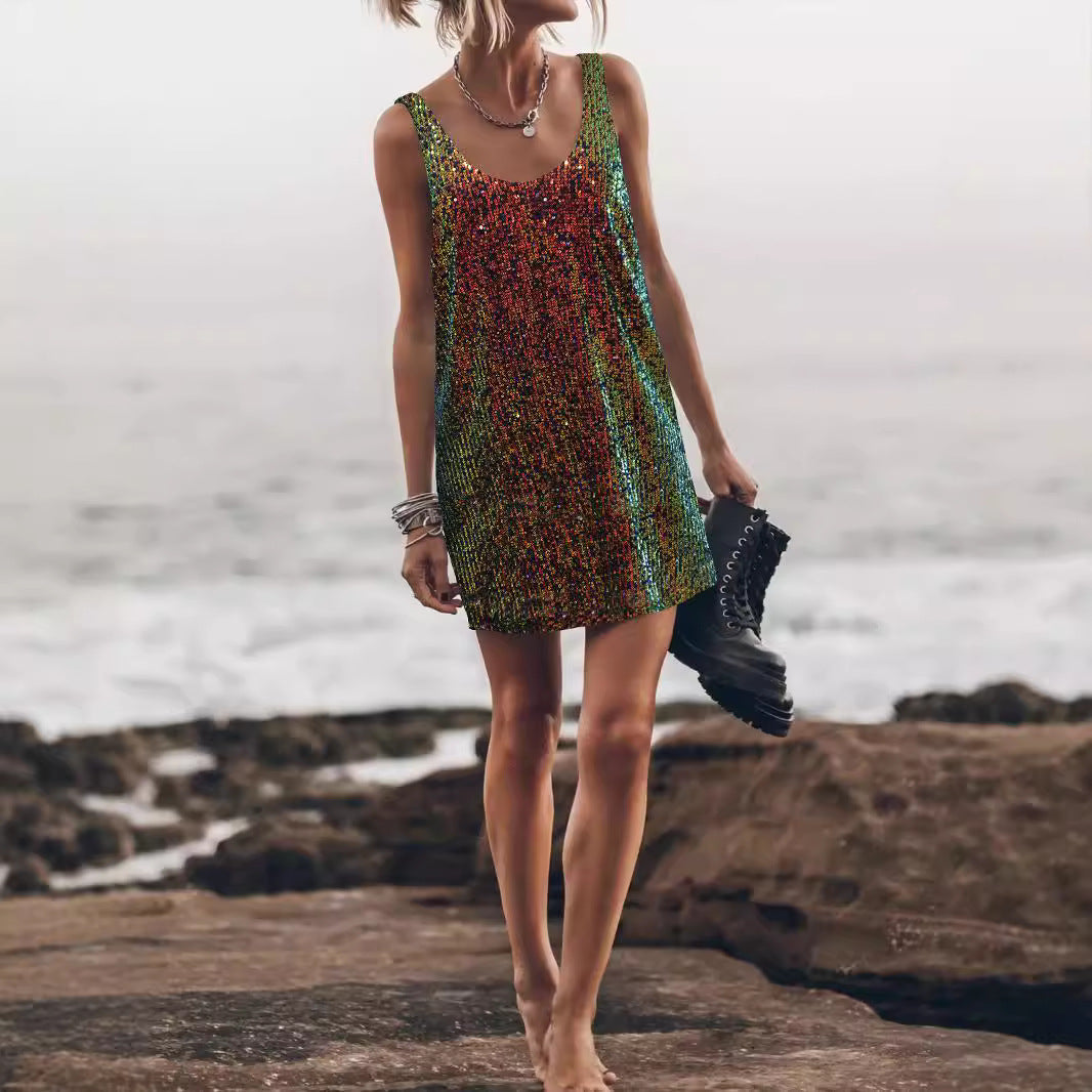Glamorous women's sequin mini dress, perfect for dazzling night out parties.