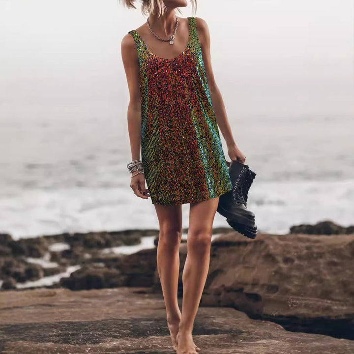 Glamorous women's sequin mini dress, perfect for dazzling night out parties.