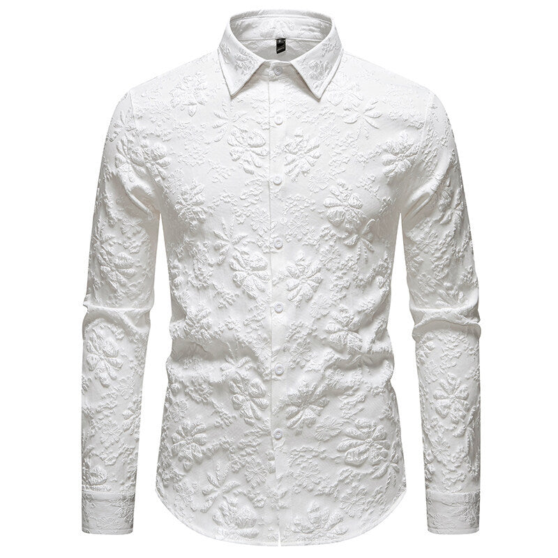 Versatile men's long sleeve floral shirt, blending smart casual and dressy styles for various occasions.