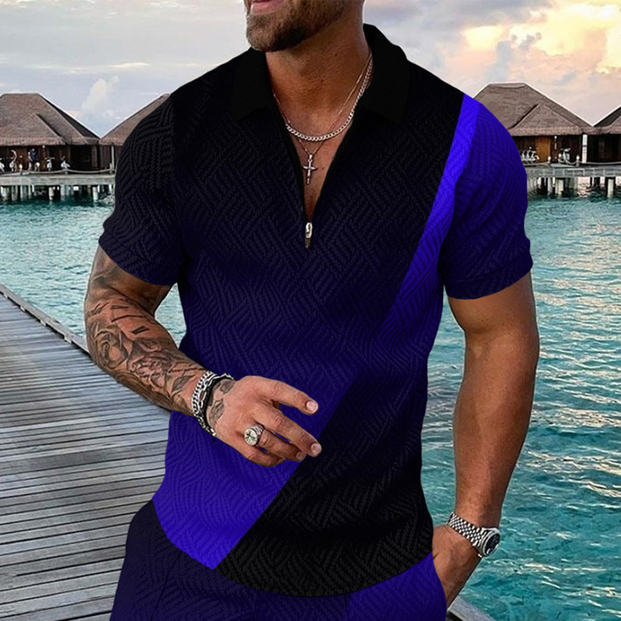 Elegant men's short sleeve shirt featuring a distinctive decorative pattern. Stylish and versatile men's top.