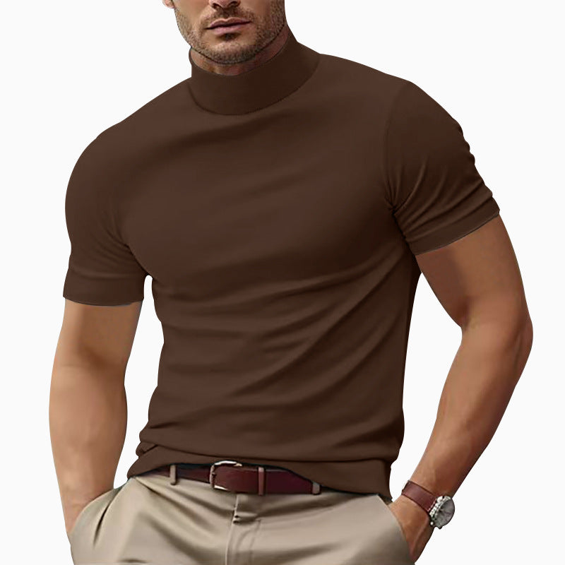 Stylish men's short sleeve turtleneck t-shirt, modern apparel with comfortable slim fit.