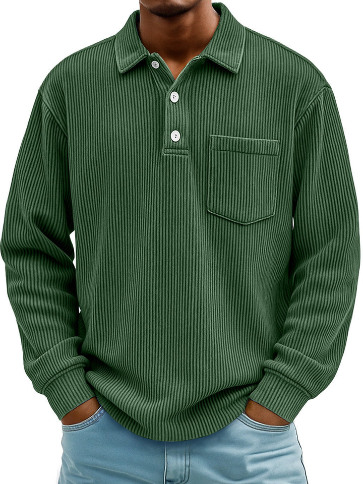 Smart casual men's long sleeve polo shirt, button placket, suitable for office & leisure.