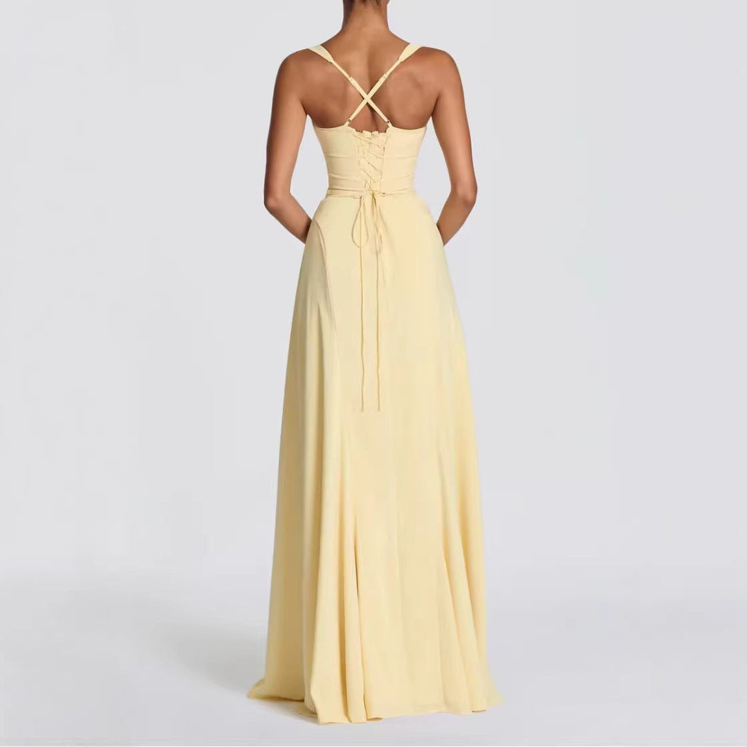 Chic spaghetti strap maxi dress with a heart neckline. Ideal for formal parties, evening wear & special occasions.