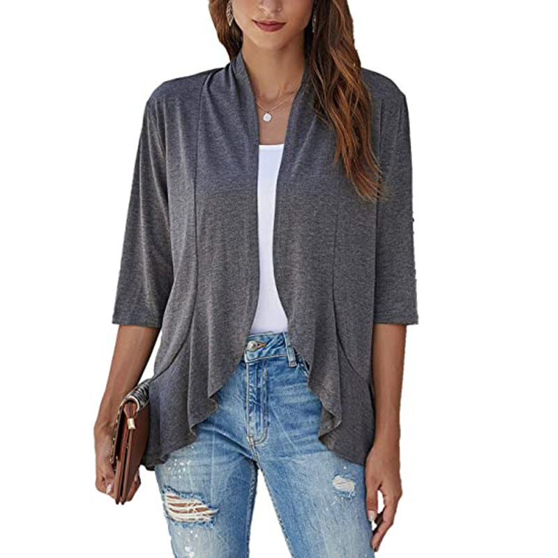 Perfect spring women's lightweight jacket, 3/4 sleeve, open front. Adds elegance to any outfit.