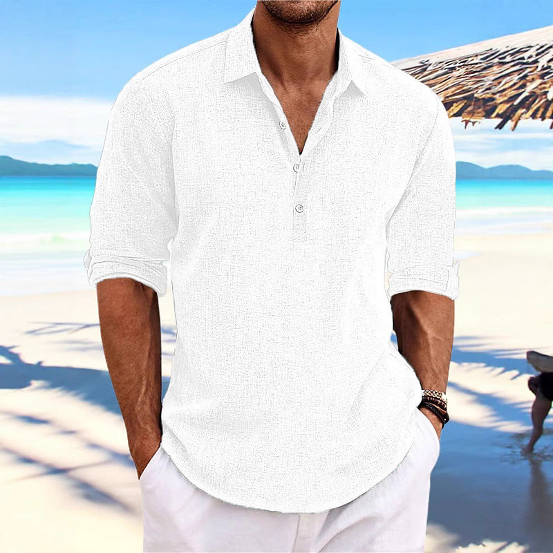 Men's relaxed fit short sleeve button-up shirt, ideal for summer comfort & casual style.