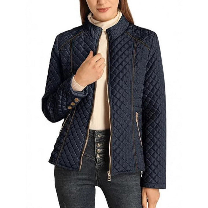 Women's casual quilted puffer jacket with a high collar, perfect for everyday fall and winter outerwear.